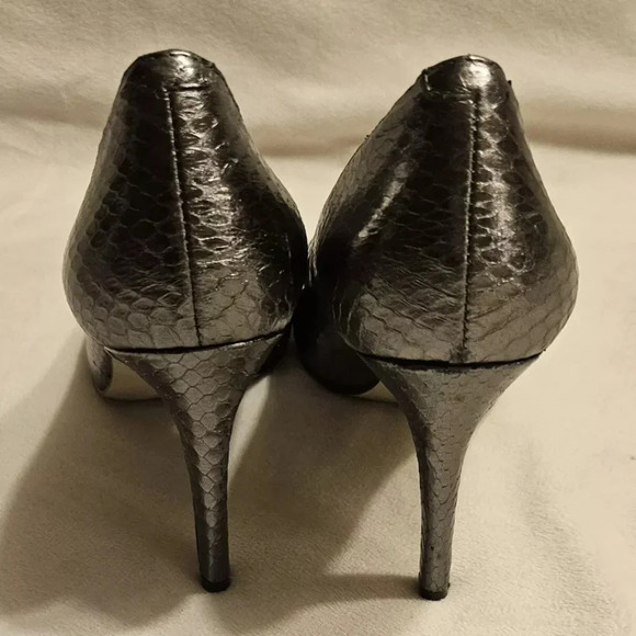 Enzo Angiolini Silver Peep Toe Heels - Picture 7 of 9